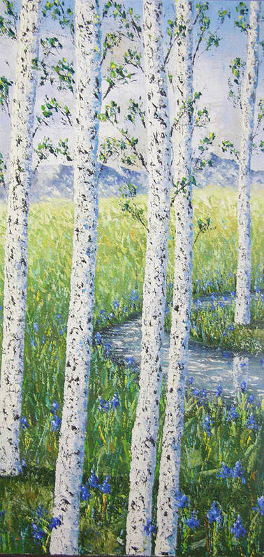 Landscapet Poster featuring the painting Aspen trees Colorado #1 by Frederic Payet