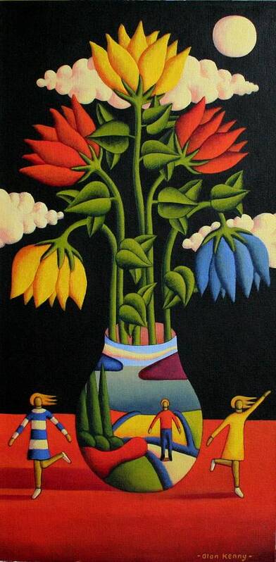 Flowers Poster featuring the painting Vase With Flowers And Figures by Alan Kenny