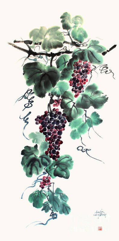 Grapes Poster featuring the painting Abundant Grapes by Nadja Van Ghelue