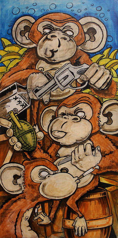 Monkeys Poster featuring the painting Bad Monkeys by Joshua Dixon