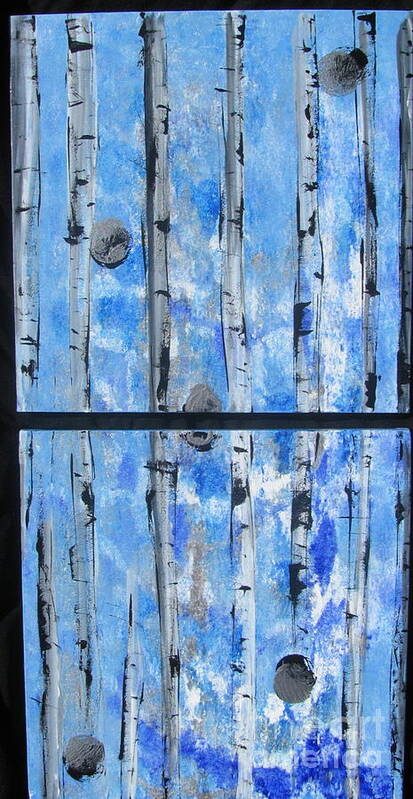 Land Poster featuring the painting Birch Trees - Blue by Jacqueline Athmann