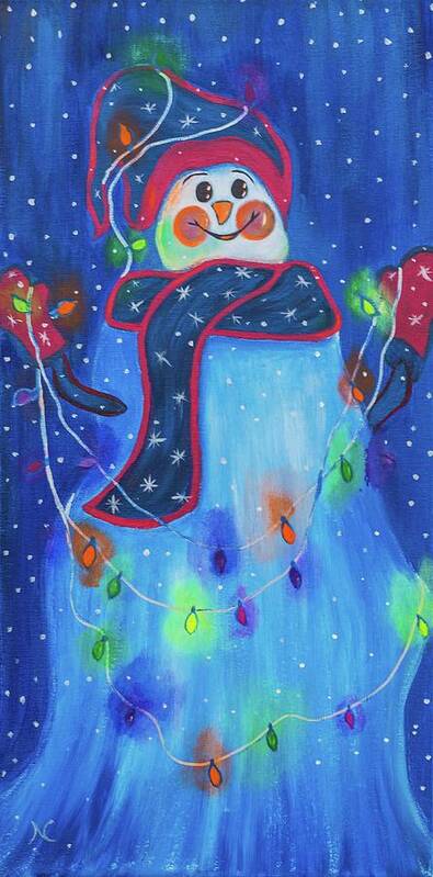 Snowman Poster featuring the painting Bright Light Snowman by Neslihan Ergul Colley