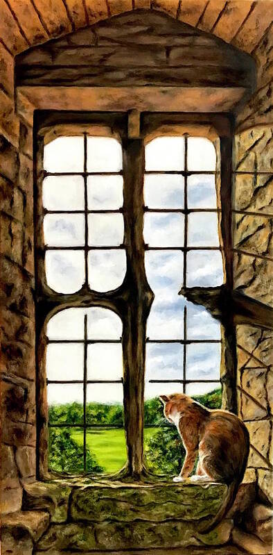 Cat Poster featuring the painting Cat in the Castle Window by Dr Pat Gehr