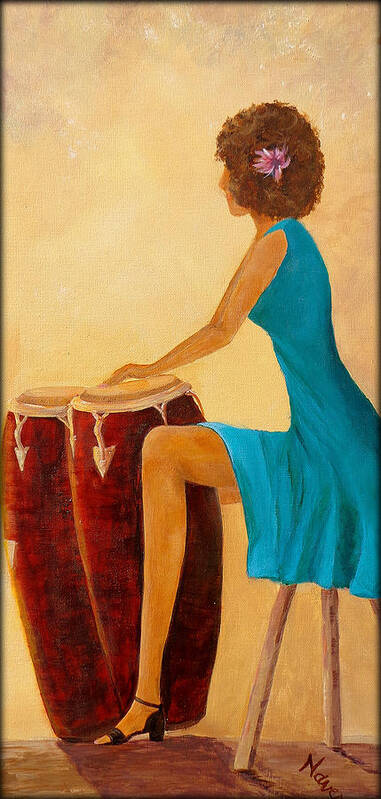 Drumming Poster featuring the painting Conga Gal by Deborah Naves