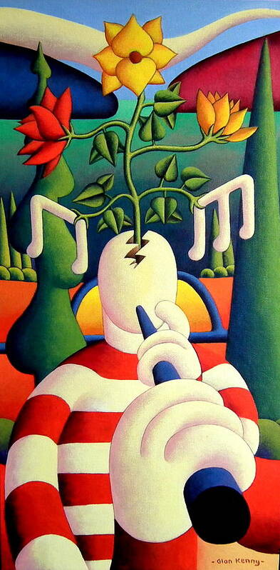 Creative Poster featuring the painting Creative Soft Musician With Emerging Flowers by Alan Kenny