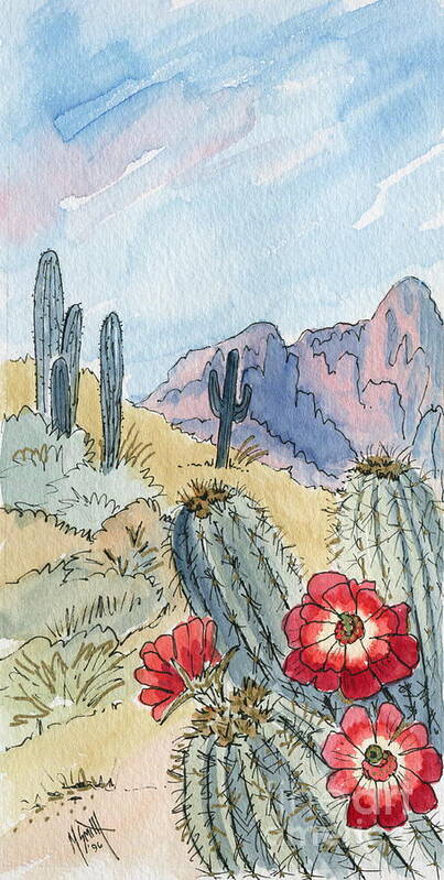 Desert Poster featuring the painting Desert Scene One Ink and Watercolor by Marilyn Smith