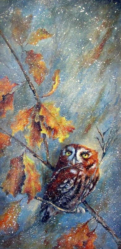 Owl Poster featuring the painting First Flurries by Mary McCullah