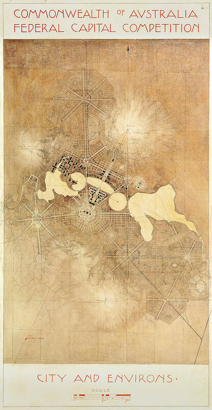 Australia Poster featuring the drawing Griffin Plan Canberra 1912 by Walter Burley Griffin