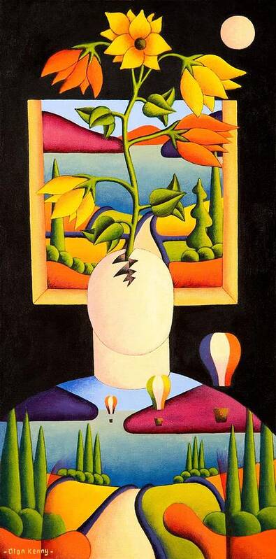 Head Flower Poster featuring the painting Head with emerging flowers by Alan Kenny