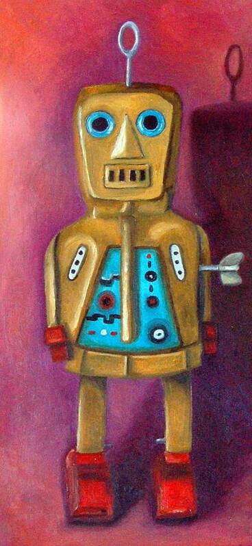 Robot Poster featuring the painting Jimmy Bob Robot by Leah Saulnier The Painting Maniac