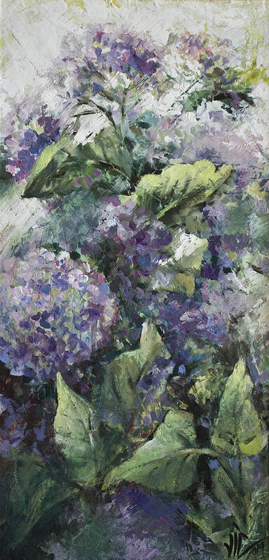 Spring Flower Poster featuring the painting Hydrangea-modern Palette Knife Abstract Flower by Vali Irina Ciobanu