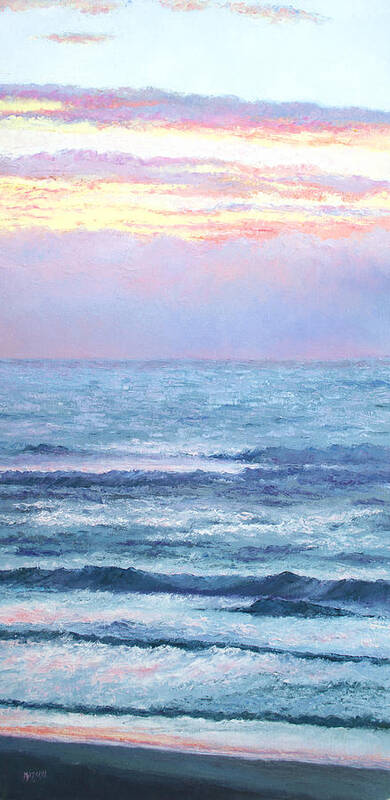 Ocean Poster featuring the painting Liquid gold sky over ocean by Jan Matson