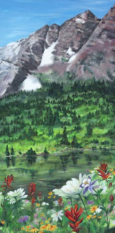 Colorado Poster featuring the painting Spring Maroon Bells Four Seasons by Leizel Grant
