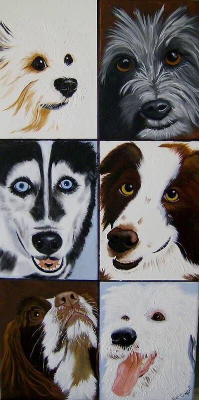 Dogs Poster featuring the painting More Dog Faces of Love by Debra Campbell