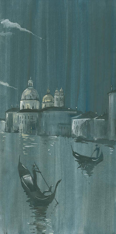 Painting Poster featuring the painting Night in Venice. Gondolas by Igor Sakurov