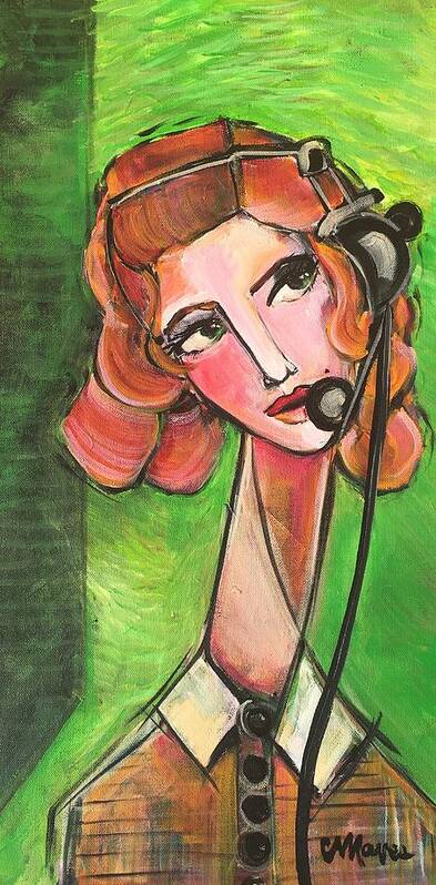 Vintage Poster featuring the painting Red Headed Operator by Laurie Maves ART