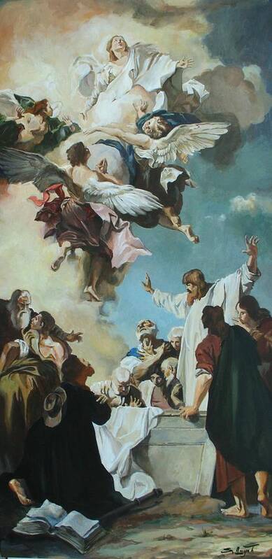 Giacomo Piazzetta Poster featuring the painting Replica of the Assumption of the Virgin by Giacomo Piazzetta by Tigran Ghulyan