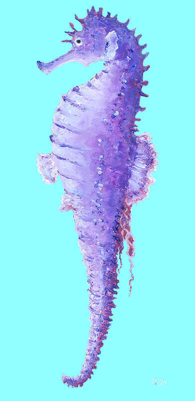 Seahorse Poster featuring the painting Seahorse Painting on Blue background by Jan Matson