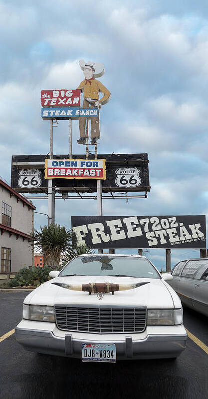 Amarillo Poster featuring the photograph Texas Steak House Kitsch by Gary Warnimont