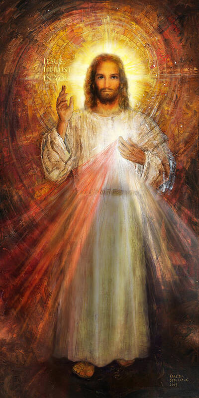 Jezis Jesus Christ Poster featuring the painting The Divine Mercy, Jesus I Trust in You - 2 by Terezia Sedlakova