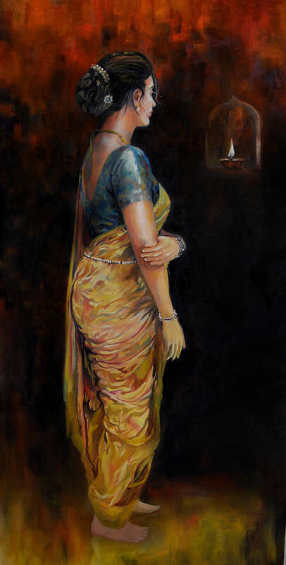 Woman In Sari Poster featuring the painting The first Diwali by Parag Pendharkar
