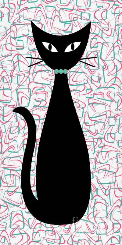 Mid Century Modern Poster featuring the digital art Boomerang Cat in Aqua and Pink by Donna Mibus