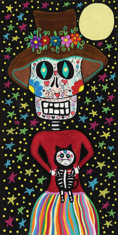 Day Of The Dead Poster featuring the painting Day Of The Dead Girl With Cat by Kerri Ambrosino