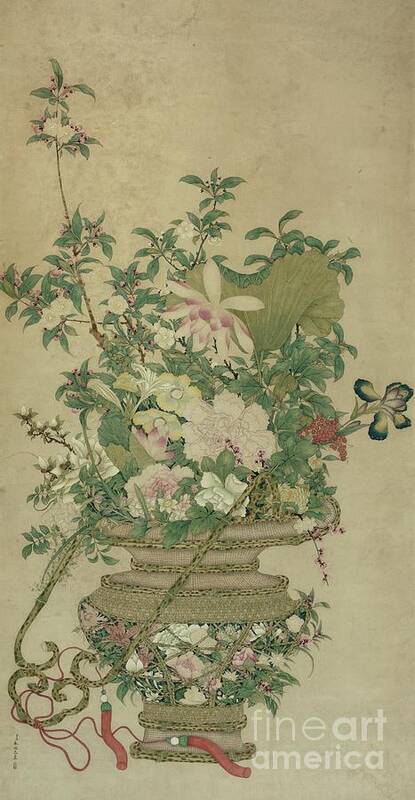 Still Life Poster featuring the painting Flowers Of The Four Seasons, Qing Dynasty by Chinese School