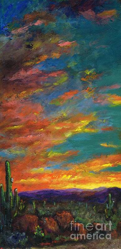 Desert Poster featuring the painting Triptych 1 Desert Sunset by Frances Marino