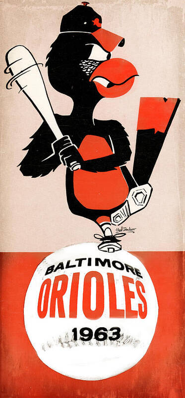 Hal Decker Art Poster featuring the mixed media 1963 Baltimore Orioles Art by Row One Brand