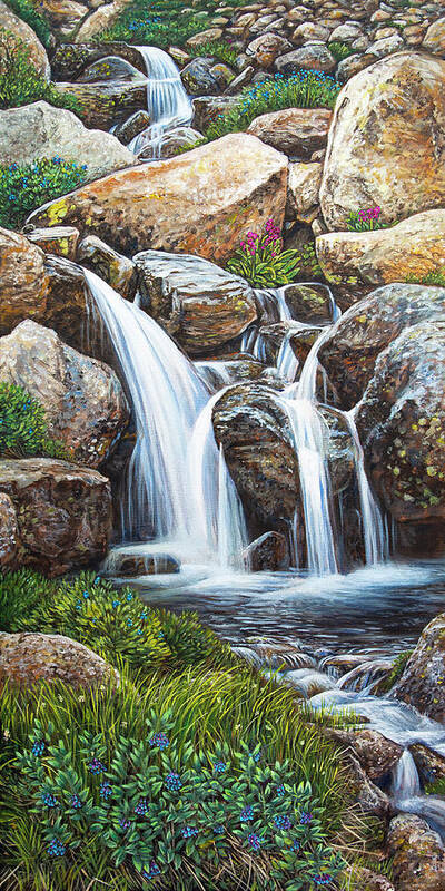 Waterfall Poster featuring the painting Flowing by Aaron Spong