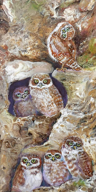 Burrowing Owls Poster featuring the painting Burrowing Owl Family #3 by Pat St Onge