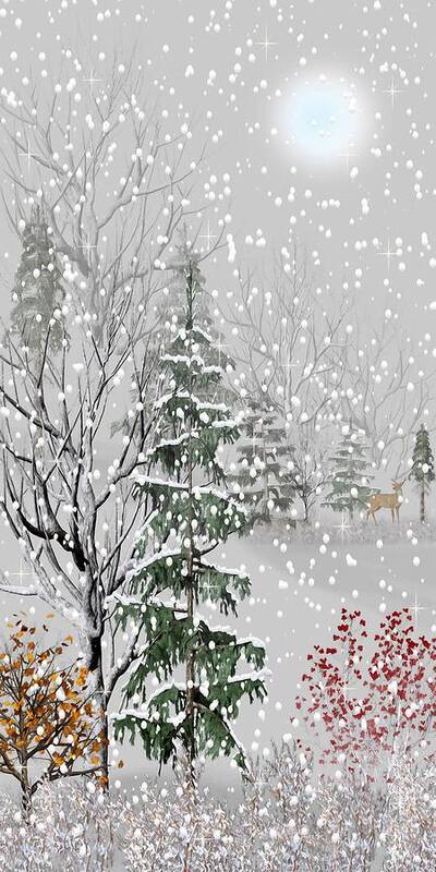 Wildlife Poster featuring the mixed media Deer in the Distance Winter Morning Snowfall by David Dehner