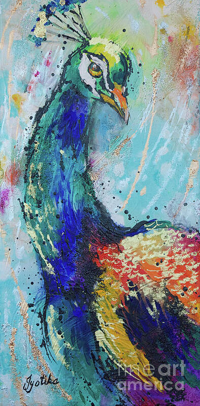  Poster featuring the painting Elegant Peacock by Jyotika Shroff