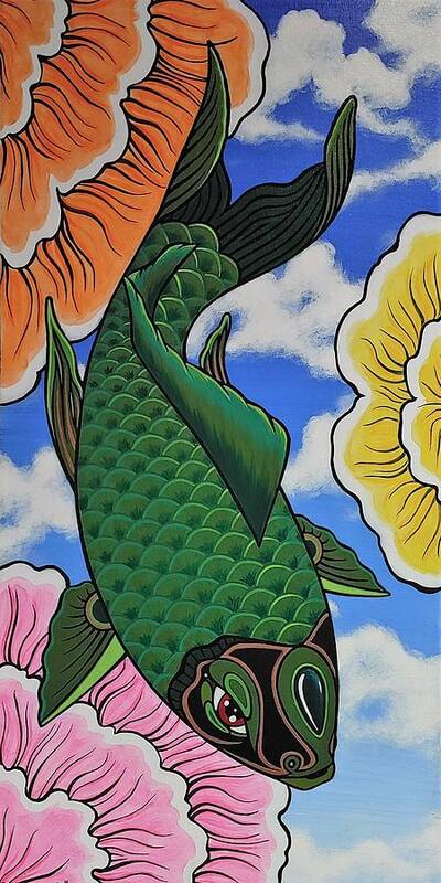  Poster featuring the painting Flying Koi Fish by Bryon Stewart