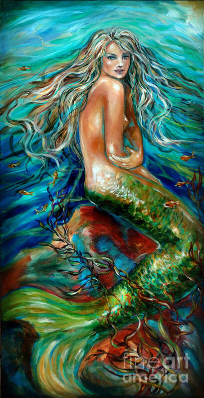 Mermaid Poster featuring the painting Glorious Depths by Linda Olsen