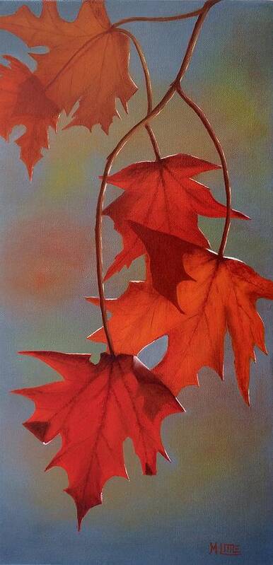 Red Poster featuring the painting Leaves of Fire by Marlene Little