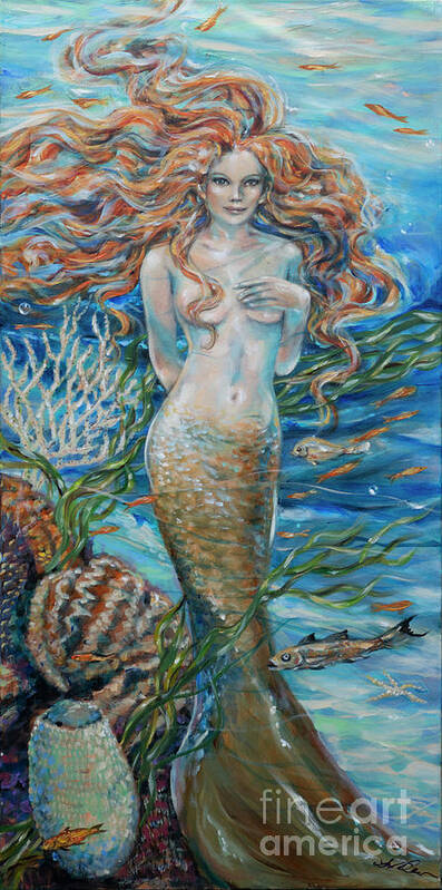 Underwater Poster featuring the painting Lorelei Mermaid by Linda Olsen