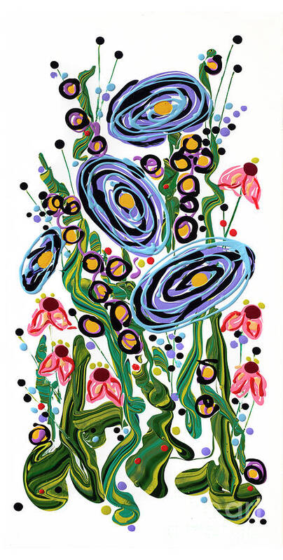 Mid Century Floral Poster featuring the painting Mid Century Blue Flowers by Jane Crabtree