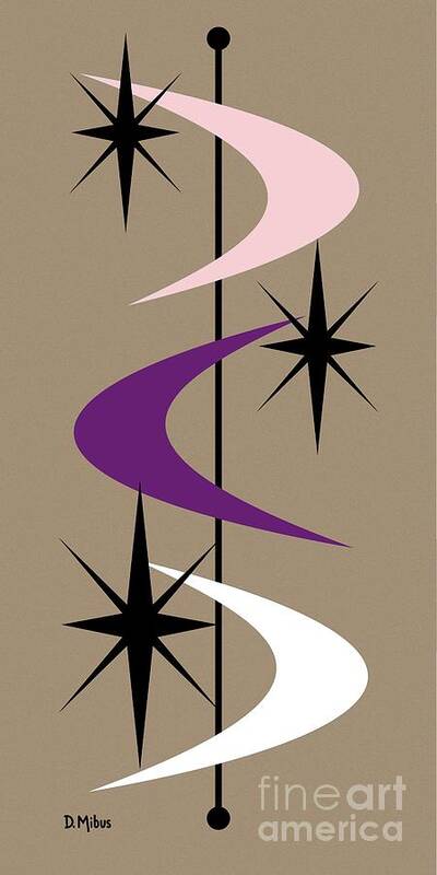  Poster featuring the digital art Mid Century Boomerangs Purple Pink White by Donna Mibus