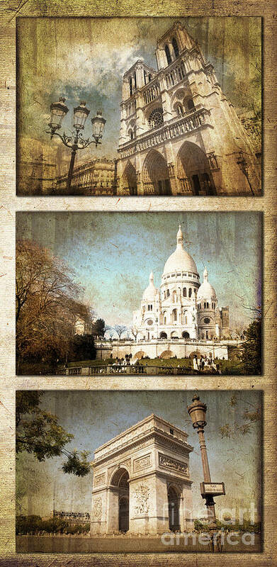 Paris Poster featuring the photograph Paris vintage vertical triptych by Delphimages Paris Photography