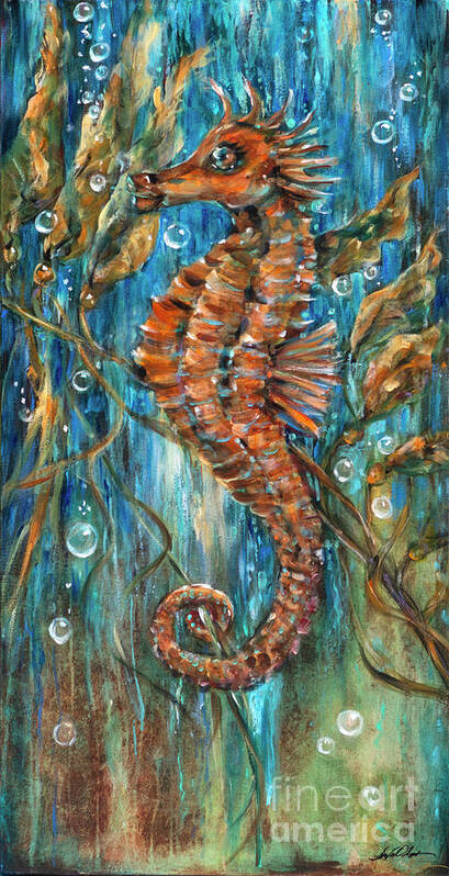 Seahorse Poster featuring the painting Seahorse and Kelp by Linda Olsen