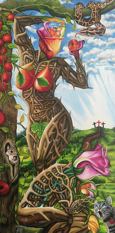  Poster featuring the painting sHe bites the Apple by O Yemi Tubi