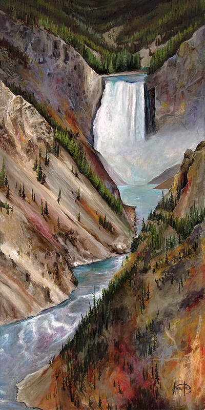 Yellowstone Poster featuring the painting Yellowstone Lower Falls by Averi Iris