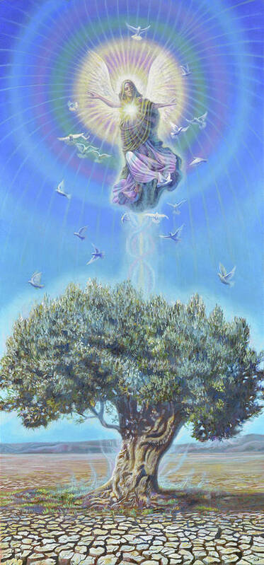 Angel Poster featuring the painting Angel over the Olive Tree II by Miguel Tio