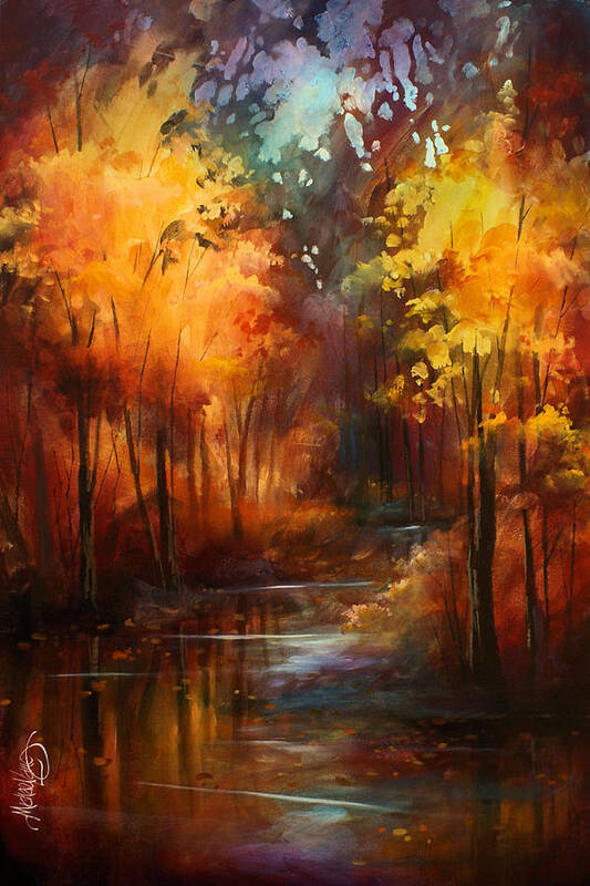 Landscape Poster featuring the painting ' Autumns Place ' by Michael Lang