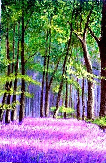 Woods Poster featuring the painting Bluebells Wood by Marie-Line Vasseur