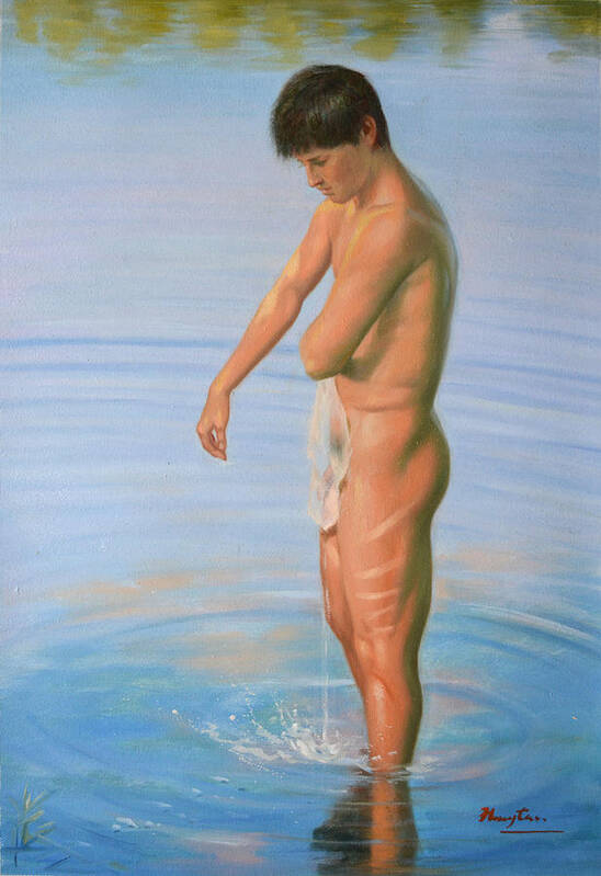 Original Poster featuring the painting Original Classic Oil Painting Man Body Male Nude #16-2-4-08 by Hongtao Huang