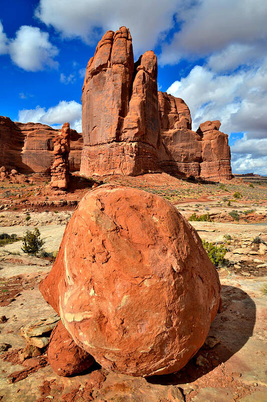 Arches National Park Poster featuring the photograph Butte and Boulders #2 by Ray Mathis