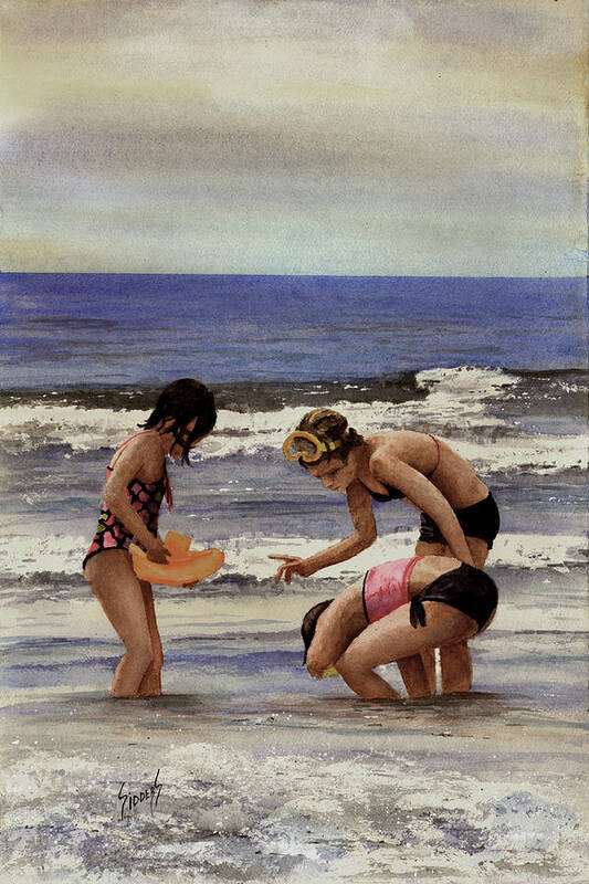 Beach Poster featuring the painting Girls At The Beach #1 by Sam Sidders